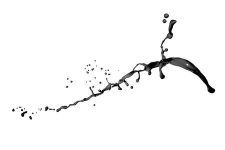 Splash of black fluid on white backgroundの写真素材