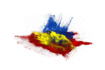 abstract powder splatted background. Colorful powder explosion on white background. Colored cloud....