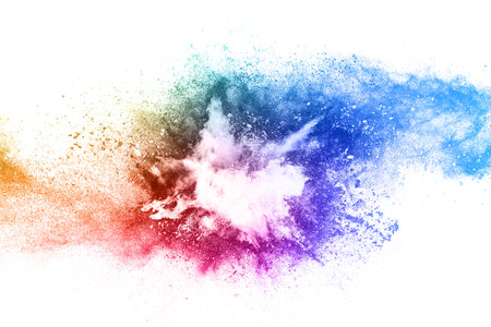 abstract colored dust explosion on a white background.abstract powder splatted background.の写真素材