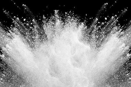 Abstract splashes of water on a black background. Black and white.の写真素材