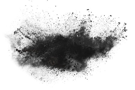 Explosion of black powder on white background. Colored cloud.の写真素材