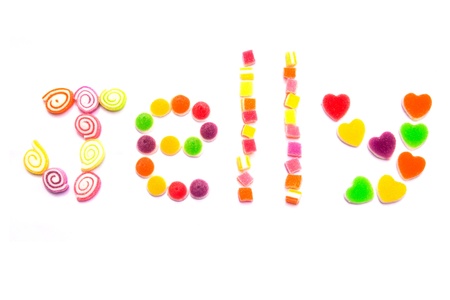 Jelly of full color on a white paperの写真素材