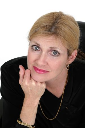 Smiling, attractive business executive woman  headshot on whiteの写真素材