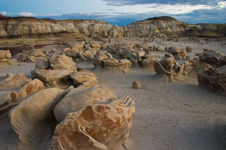 Very strange rock formations known as the "dinosaur eggs" in the Bisti Wilderness area in northwest New Mexico. Excellent example of the power of erosion.の写真素材