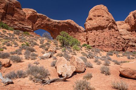 North Window Arch from Backside, Arches National park, Moab, Utahの写真素材