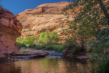 Flowing Stream at Grandstaff Canyon Trail, Moab, Utahの写真素材