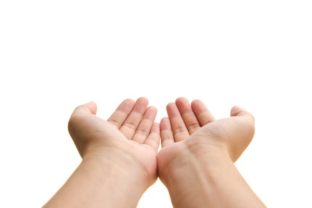 Two open empty hands with palms up, isolated on white background