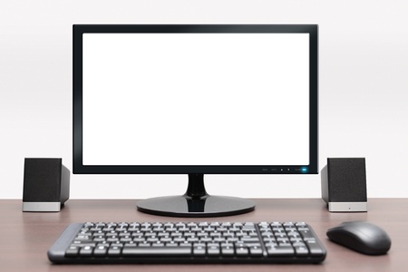 Isolated image of desktop computer with blank monitorの写真素材