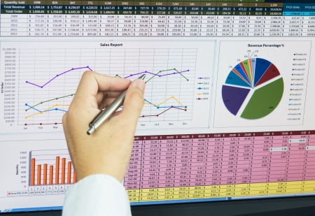 Businessman analyzing financial data on computer screenの写真素材