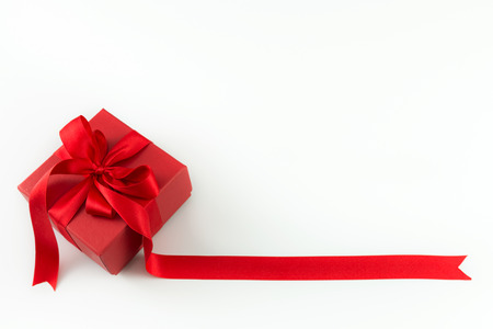 Red gift box isolated on white backgroundの写真素材