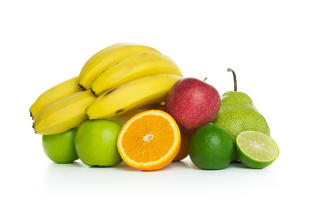 Group of mixed fruits isolated on white backgroundの写真素材