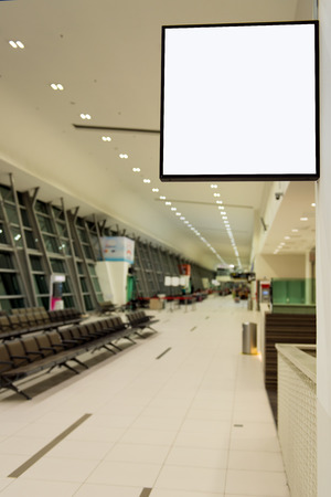 Blank white signboard in boarding room at airport terminalのeditorial素材