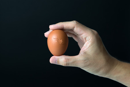 Hand hold egg isolated on black background