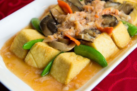 Chinese style cooking of braised beancurd with crabmeatの写真素材