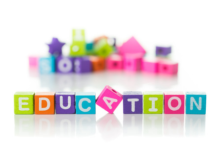 3d illustration of the word education using colorful cubesの写真素材