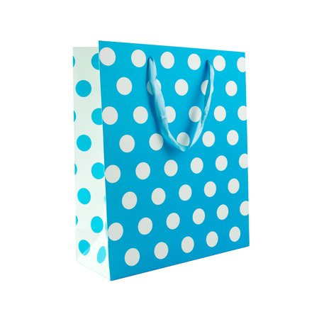 Close up of blue polka dot gift bagの写真素材
