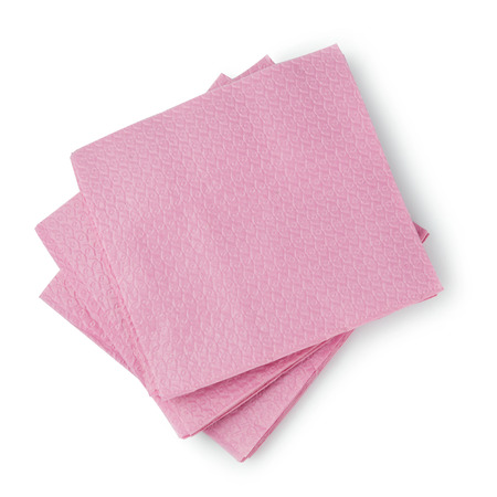 Blank pink paper napkin on white backgroundの写真素材