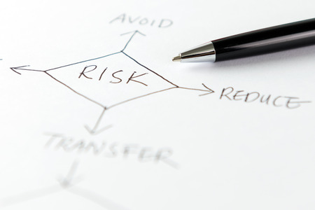 Risk management flow chart written on white paperの写真素材