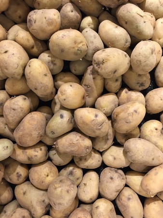 Group of potatoes on saleの素材