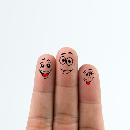Happy family fingers isolated on white backgroundの写真素材