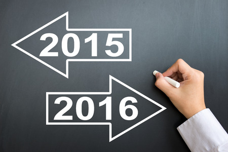Arrows indicating the changing of year 2015 to the new year of 2016の写真素材