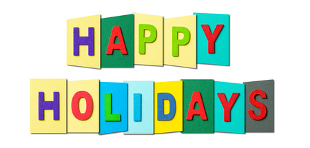 Colorful text of Happy Holidays on white backgroundの写真素材