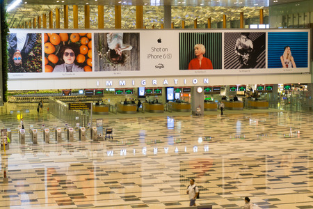 Singapore - March 16, 2016: Singapore immigration checkpoint at Singapore Changi International airportのeditorial素材