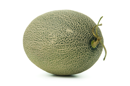 Close up of whole cantaloupe melon on white backgroundの写真素材