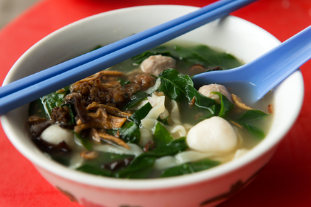 Famous Chinese noodle soup in Malaysia, which is known as pan meeの写真素材
