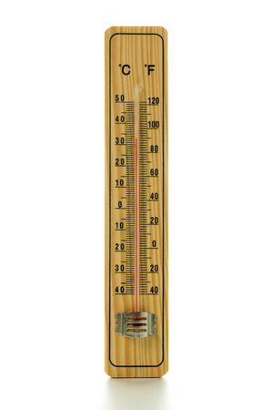 Wooden temperature meter isolated over white background