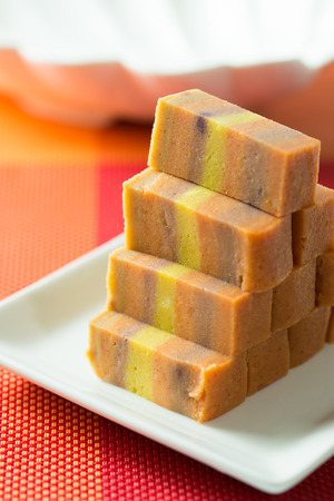 Orange mixed with taro flavor Sarawak layer cakeの写真素材