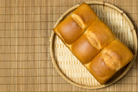 Flat lay view loaf of home baking queen butter breadの写真素材