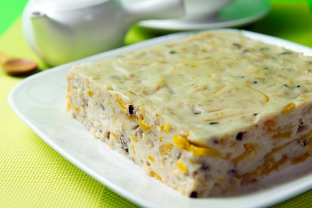 Chinese food steamed pumpkin cake ready to serveの写真素材