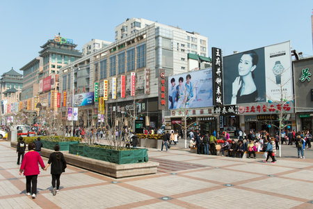 Beijing, CHINA - 23 MAR, 2018: Wangfujing street is a famous shopping street in Beijing, Chinaのeditorial素材