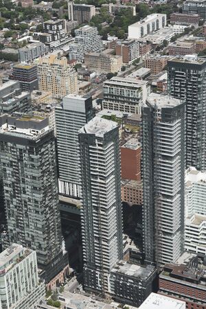 Toronto, Canada - AUG 4, 2019: Aerial view of modern skyscrapers and office buildings in Toronto financial district, Ontario, Canadaのeditorial素材