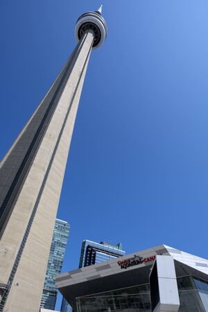 Toronto, Canada - August 4, 2019: Ripleys Aquarium of Canada and Toronto CN Tower the unique landmark of Toronto.のeditorial素材