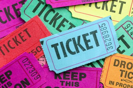 Multiple color paper show tickets in pileの写真素材