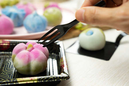 Traditional Japanese dessert confectionery cake wagashi or snow skin mooncake