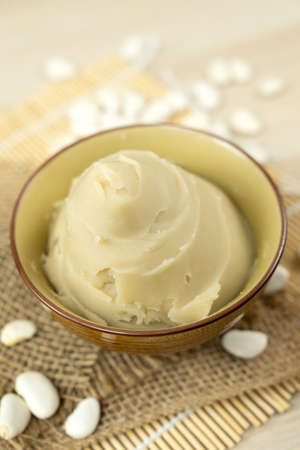 Japanese shiroan or white bean paste in a bowl, the filling used to make mochi and wagashi