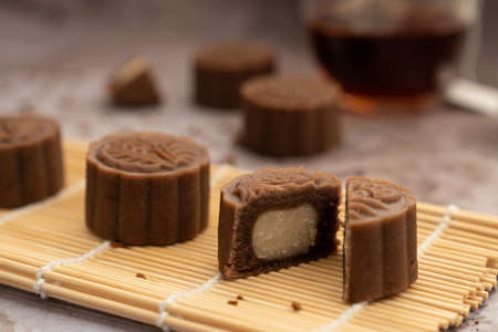 Mocha mooncake, a kind of traditional Chinese Snack for mid autumn festival