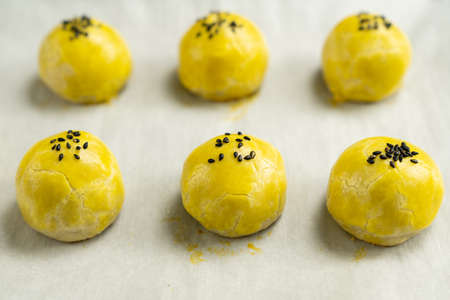 Shanghai yam paste with pork floss mooncake for Chinese Mid Autumn Festival celebration