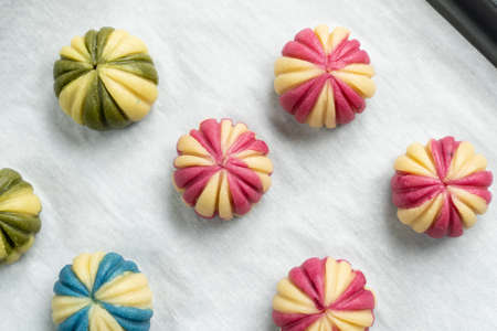 Japanese traditional confectionery cake wagashi or temari mooncake