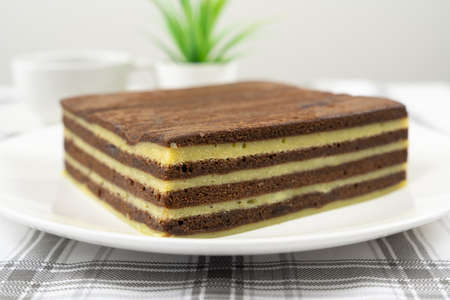 Traditional Sarawak Malaysia steamed chocolate layered cake, also known as Kek Lapis Legit