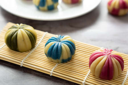 Japanese traditional confectionery cake wagashi or temari mooncake