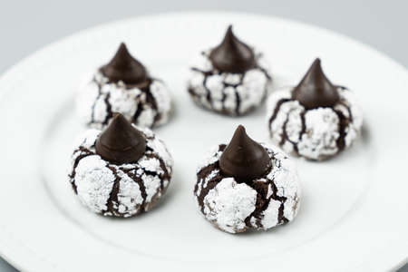 Chocolate crinkle brownie cookies in powdered icing sugar