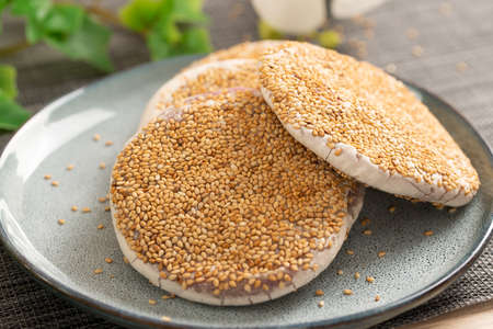 Fresh chinese traditional sesame pancake is culture dessert of chinese.