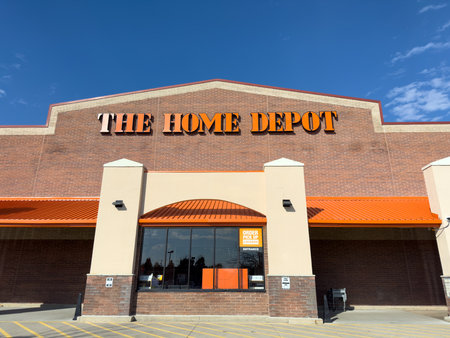 Novi, Michigan, USA - Oct 23, 2022: The Home Depot store front entrance. The Home Depot is a retailer of home improvement and construction products and services.のeditorial素材