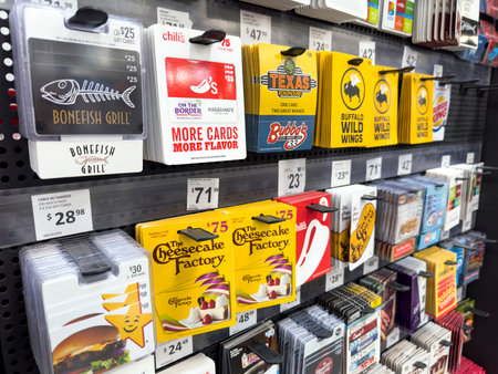 Novi, Michigan, USA - Oct 21, 2022 : Variety of gift cards for sales in Sam Club groceries store