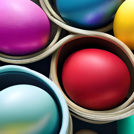 Easter day theme background, multicolor easter eggs in nest. Generative AIの素材