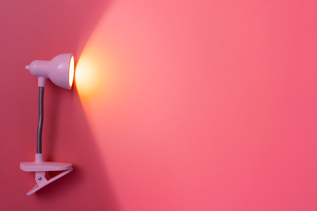 Pink table lamp isolated on blank background for textの写真素材